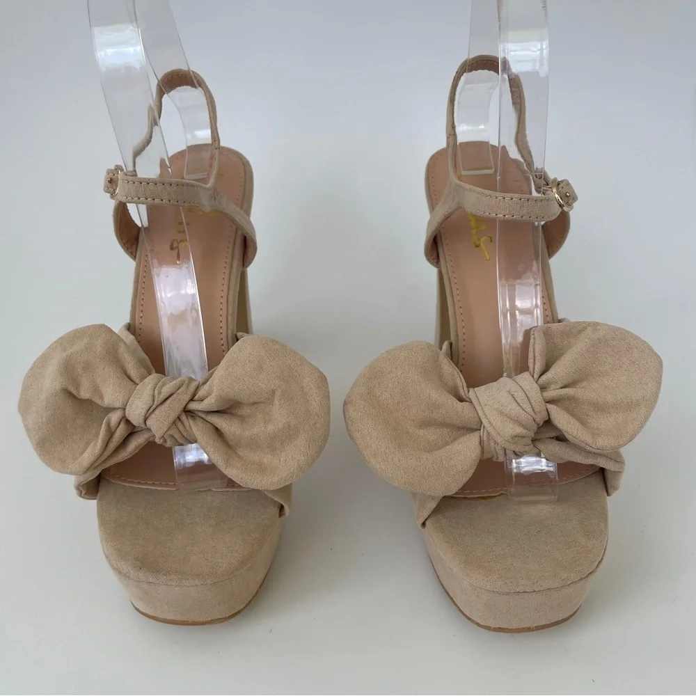 Lulu's Tan Platform Sandals with Slingback Strap